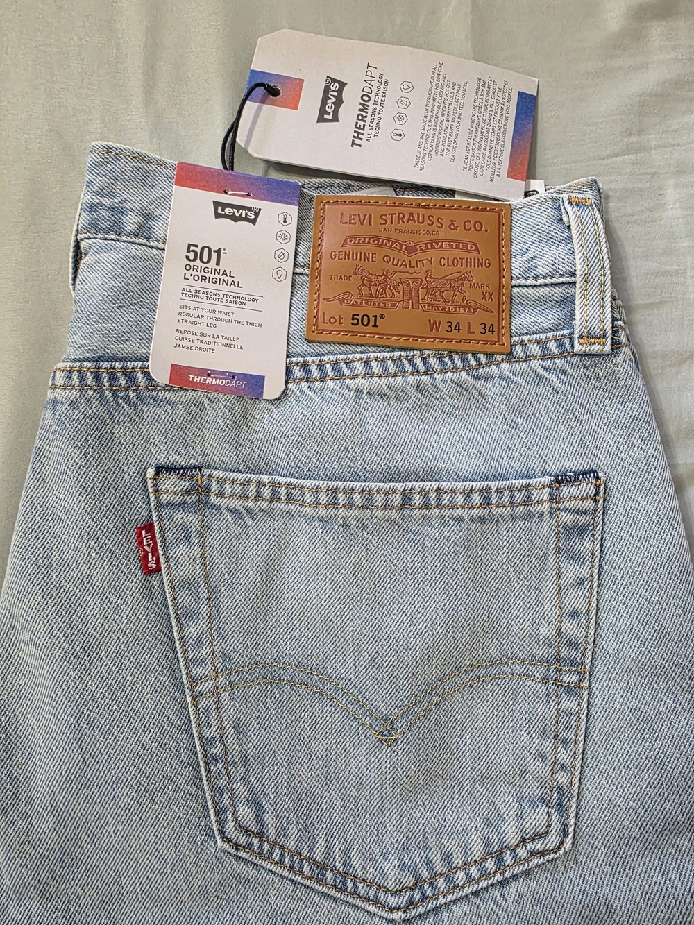 Levi's Men's Light Blue Straight Leg Jeans with Leather Patch